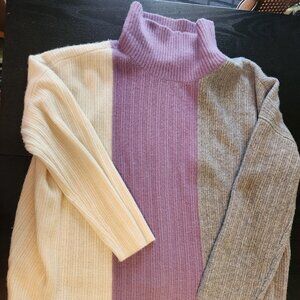 Purple/cream/grey vertical stripe cashmere sweater size XXL in perfect condition